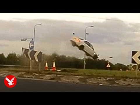BMW goes airborne over roundabout during 140mph pursuit