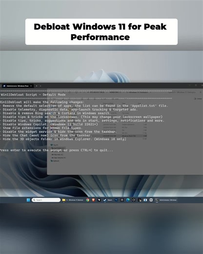 🔥🚀 Speed up your Windows 11! This script cleans up your PC and makes it run way faster. Careful with registry edits, but the final look is worth it! #Windows11 #PCOptimization #TechTips #TechHacks #ComputerTips #GamingSetup #Debloat #Registry