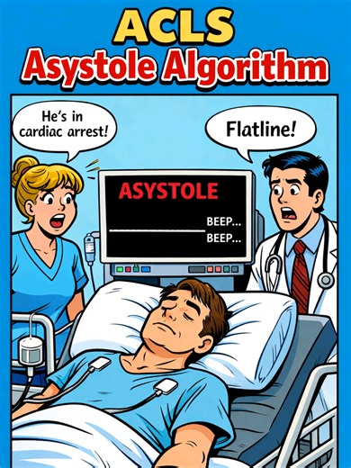 🚨 ACLS Asystole Algorithm Made Easy! 🚨 Flatline = NO SHOCK ❌ CPR ➡️ Epinephrine ➡️ H’s & T’s ➡️ Reassess 🔁 Save this for board exams and duty recall 💉❤️ Follow NurseNextStation for daily nursing reviews! #NurseNextStation #ACLS #AsystoleAlgorithm #NursingLife #FutureNurse