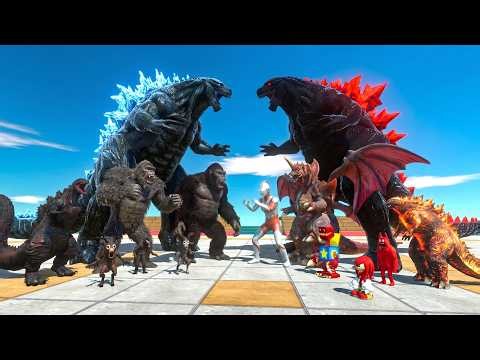 Black Creepy Monsters and Blue Godzilla VS Red Creepy Monsters and Red Gozilla | ARBS