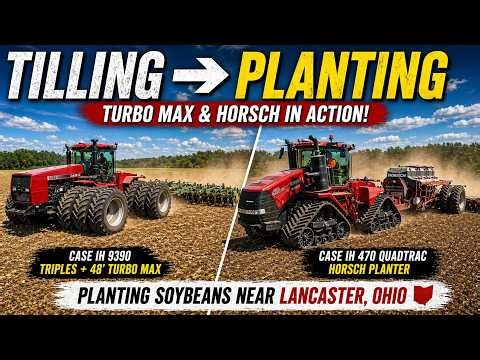 Turbo Tilling & Planting Soybeans | Full Field Action with Case IH 9390 & 470 Quadtrac.