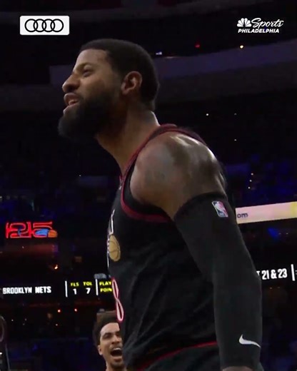 Paul George throws down a one-handed dunk against the Nets #sixers