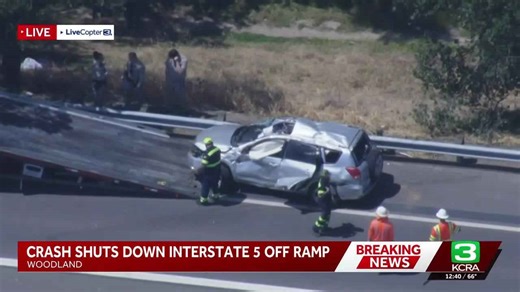 Vehicle crashes into tree along I-5 in Woodland