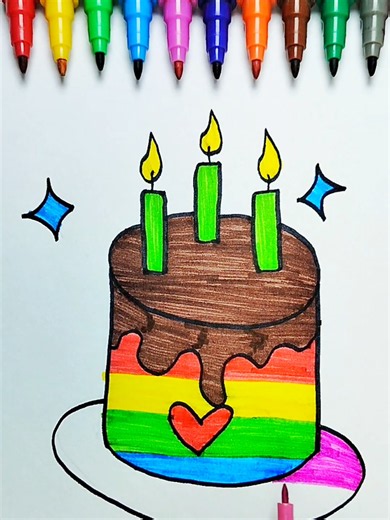 Birthday Cake Drawing and Colouring Tutorial