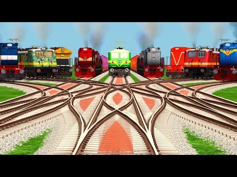 4+5 Trains Crossing At Realistic Railroad New Tracks l live train simulator l curved indian railroad