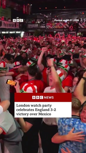 Fans in London celebrate England's 3-2 World Cup victory over Mexico. #WorldCup #BBCNews