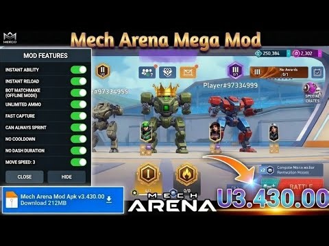 Mech Arena Mega Mod v3.430.00Unlimited Everything • God Mode Activated + No Ban + No Password 