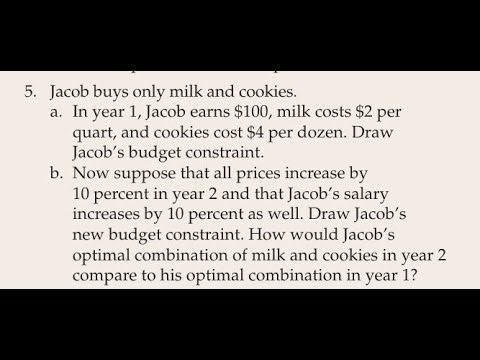 Jacob buys only milk and cookies. a. In year 1, Jacob earns $100, milk costs $2 per quart, and cook