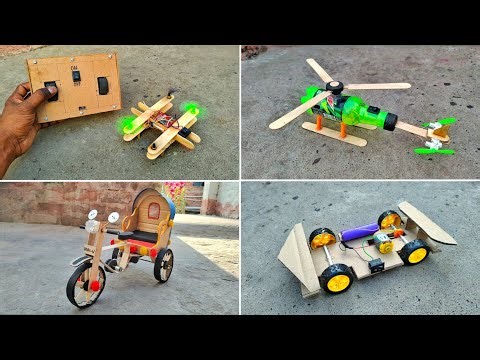 4 Amazing DIY TOYS | Plastic Bottle Helicopter Mini Rc-Drone | Cardboard Dc motor car - DIY