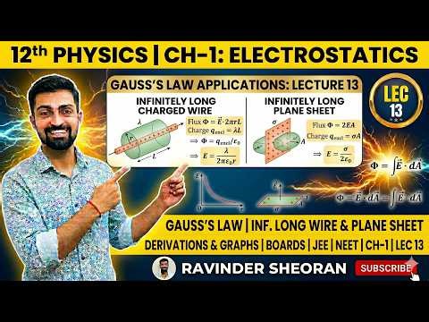 Electrostatics: Class-12th: L-13 | Electric Field due to Charged Wire & Sheet | Ravinder Sheoran