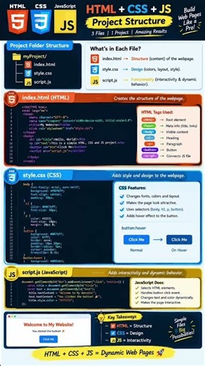 HTML + CSS + JavaScript | Complete Project Structure Explained | Web Development #Shorts