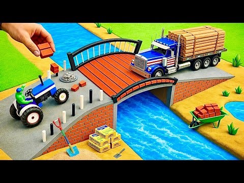 DIY Mini Truck Builds Brick & Metal Railing Bridge | Fun Construction Science Project #4