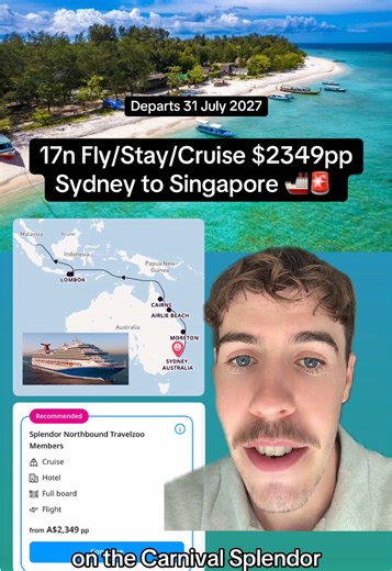 This 17-night Fly/Stay/Cruise Offer from Sydney to Singapore is priced from only $2349pp 🚢 #travel #traveldeals #cruise #carnivalcruise #savvy