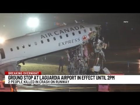 Ground stop issued at LaGuardia Airport after 2 killed in crash between jet and fire truck