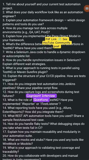 Cognizant Interview Questions | Automation Testing | Selenium | Java | Api Testing