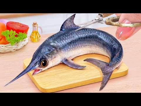 Hunting Fish and Cooking 😍 How To Make Tiny Pan-Fried Herb Halfbeak 🐳 Tina Mini Cooking
