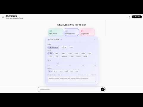 How to create an AI chat app with multiple chat modes; text, web search, text-to-speech & images