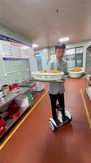 This guy operates a hoverboard in a restaurant.