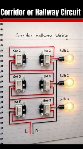 Corridor Hallway Wiring Diagram | Multi Switch Bulb Connection |Control Bulbs From Different Places