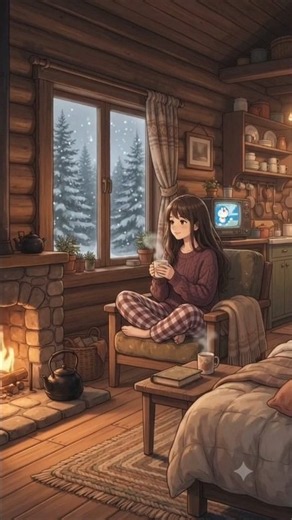 Snowy day in a cozy cabin ❄️| #youtubeshorts #animated #trending #viral #shorts #snow #winter #anime