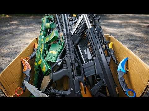 What’s Inside This Weapon Box?! AK47, M4 Rifle, Steyr AUG, Gatling Gun & Sniper Arsenal