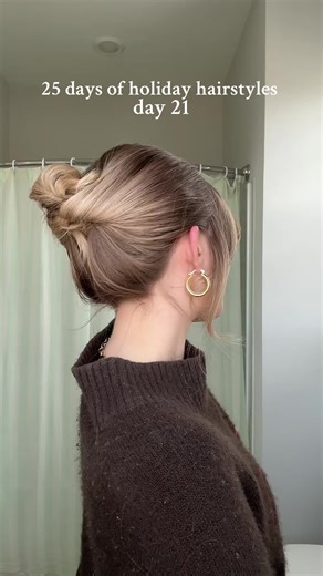 My hair can offically go up into a cutie mid bun & she's a cutie for the holidays!!! 🤭✨ #hairstyle #hair #holiday #tutorial #bob @amika @Dyson USA @Kristin Ess Hair @gimme beauty @Anthropologie