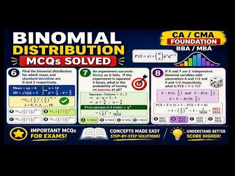 🎯 Binomial Distribution MCQs | Mean, SD & Independent Variables (CA/CMA)