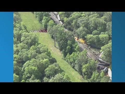 Train derailment near Old Sour Lake Road involves about 20 railcars; no hazardous materials released