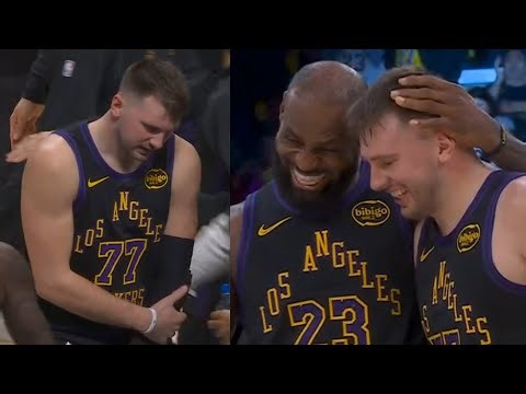 Luka Doncic hurts elbow then LeBron says "I got you" after layup in clutch vs Grizzlies
