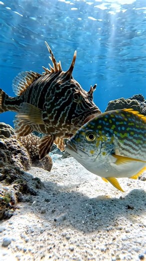 Thornback Cowfish vs. Yellowtail Emperor – Box-Shaped Assassin! #shorts