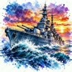 Battleship Warship Clipart, Watercolor Navy Military Vessel Destroyer Ocean (Digital Download)