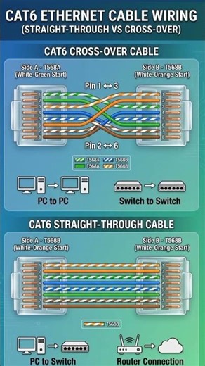Straight through cable & Cross over cable crimping colour code #networking#ccna #cctvT56BB#computer