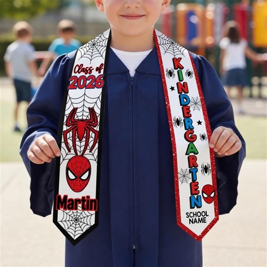 Personalized Spider Man Graduation Stole 2026, Marvel Spiderman Kindergarten Grad Sash, Custom Name Kids Superhero Graduation Gift - Etsy