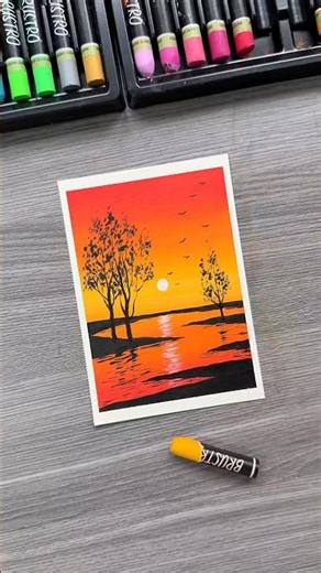 Beautiful Sunset Landscape with Oil Pastels 🌅 Easy Drawing Tutorial