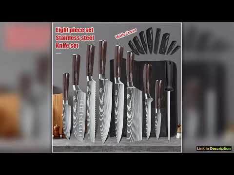 KEPEAK Kitchen Knife Set 7Cr17Mov Stainless Steel Chef Knife Ultra Sharp Santoku Cleaver Utility Kn