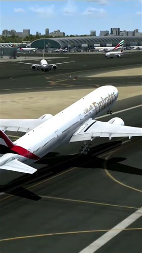 PMDG 777 taking off from Dubai International Airport