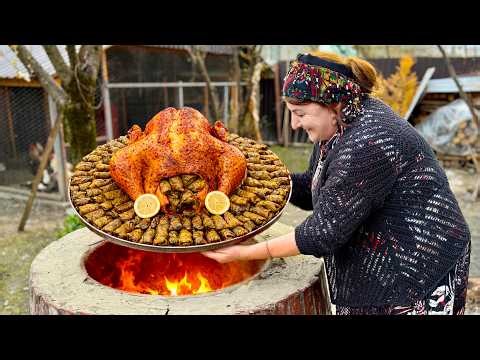 Grandma Roasts Giant Turkey with Stuffed Grape Leaves - Truly Worth Seeing