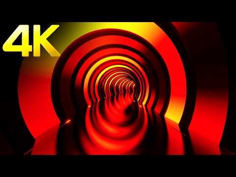 4K 3 Hours Relaxing Red Color Cyber Tunnel Neon Light Screensaver Abstract Tv Background Video Loop