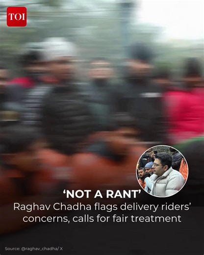 #Watch | Rajya Sabha MP #RaghavChadha interacted with delivery riders in #Delhi, listening to their concerns over working hours, pay and conditions in the gig economy, and called for greater focus on dignity and fair treatment of workers. #GigEconomy #DeliveryRiders | The Times of India