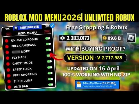 Roblox mod menu 2.717.985 Free robux and shopping | Fly, Speed & Unlimited Robux (2026)
