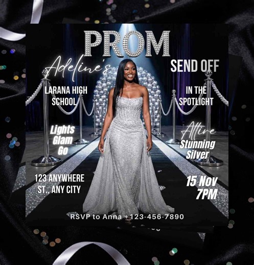 Editable Prom Send off Invitation Template, Luxury Carpet Black Silver White Invite, Party Invite, Glam Prom Night Flyer, Digital Template - Etsy