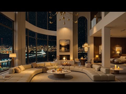 ✨ Peaceful Winter Night City Jazz | Elegant Cozy Ambience, City Lights & Fireplace Glow 🌃🔥