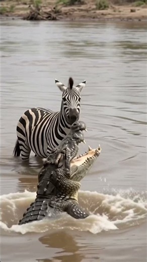 Zebra’s Narrow Escape from Massive Crocodile Attack shorts#viral#crocodile attacks zebra
