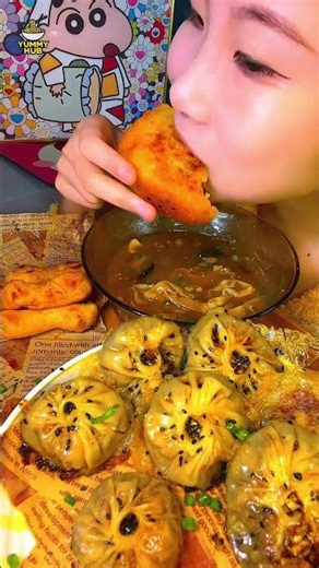 Giant Crispy Dumplings & Spicy Soup Feast! 🥟 (Satisfying ASMR) #ASMR #Mukbang #SatisfyingFood