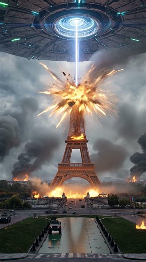 UFO Destroys Paris! 🛸💥 Independence Day Alien Invasion #shorts #starwars #automobile #cinematic