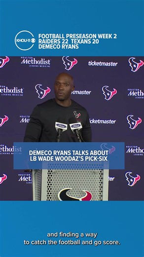 Texans coach on Wade Woodaz returning INT for touchdown: Result of 'being where he's supposed to be'