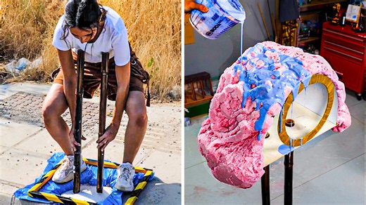 How a creative girl repairs a pothole