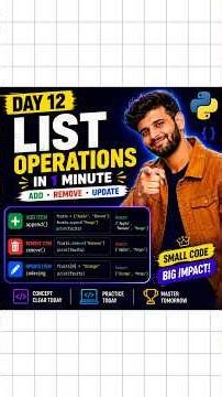 Day 12 | Python List Operations in 1 Minute 🔥 | Append Remove Update