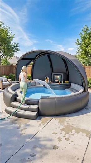 We tried out the inflatable pool with a fridge! 😱🙌 #backyardgoals #poolparty