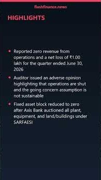 Advance Syntex: Q1: Nil Revenue, Net Loss of ₹1.00 Lakh; Auditor Issues Adverse Opinion #shorts